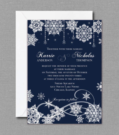 Navy Winter Snow Wedding Invitation 131143