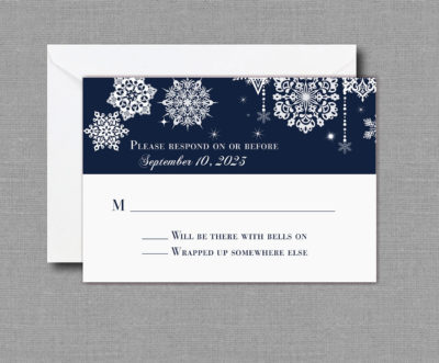 Navy Winter Snow Wedding RSVP Card 131143