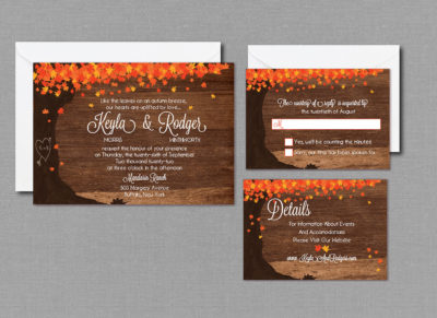 Rustic Fall Wood Wedding Invitation With Envelopes