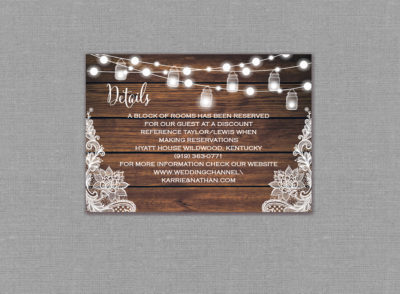Rustic Wood String Lights Wedding Detail Card 17010