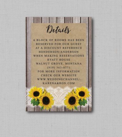 Rustic Wood Lace Sunflower Wedding Detail Card