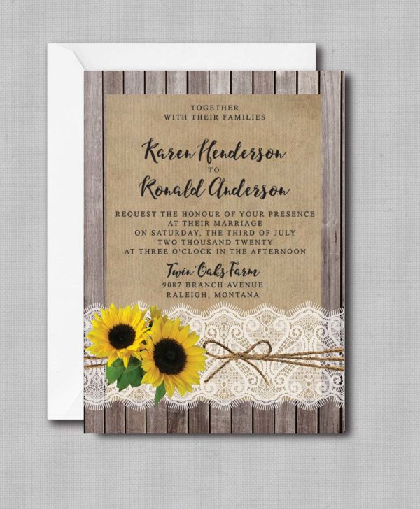 Rustic Wood Lace Sunflower Wedding Invitation Envelope