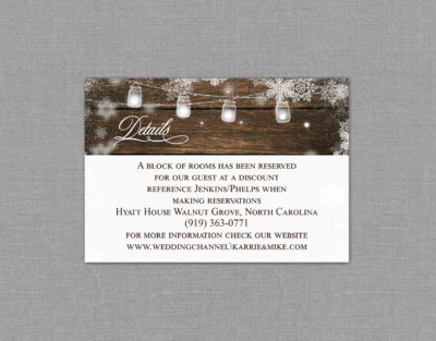 Rustic Country Wood Winter Wedding Detail Card