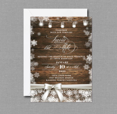 Rustic Country Wood Winter Wedding Invitation