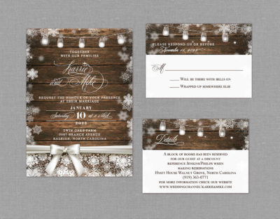 Rustic Country Wood Winter Wedding Invitation Suite