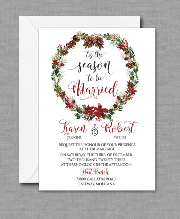 Wreath Winter Wedding Invitation
