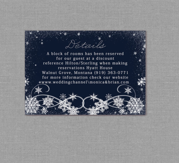 Navy Winter Snowflakes Wedding Detail Card 17046