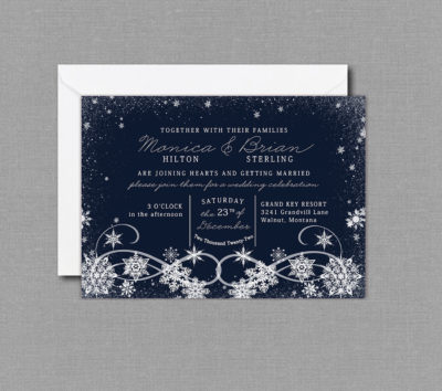 Navy Winter Snowflakes Wedding Invitation 17046