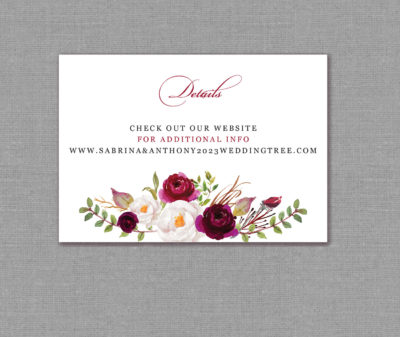 Cranberry Burgundy Floral Wedding Detail Card 17054