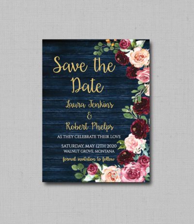 Rustic Navy Floral Wedding Save The Date