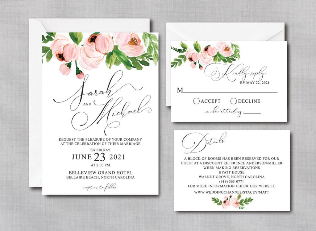 Peach Floral Wedding Invitation - Affordable Wedding Invitations ...