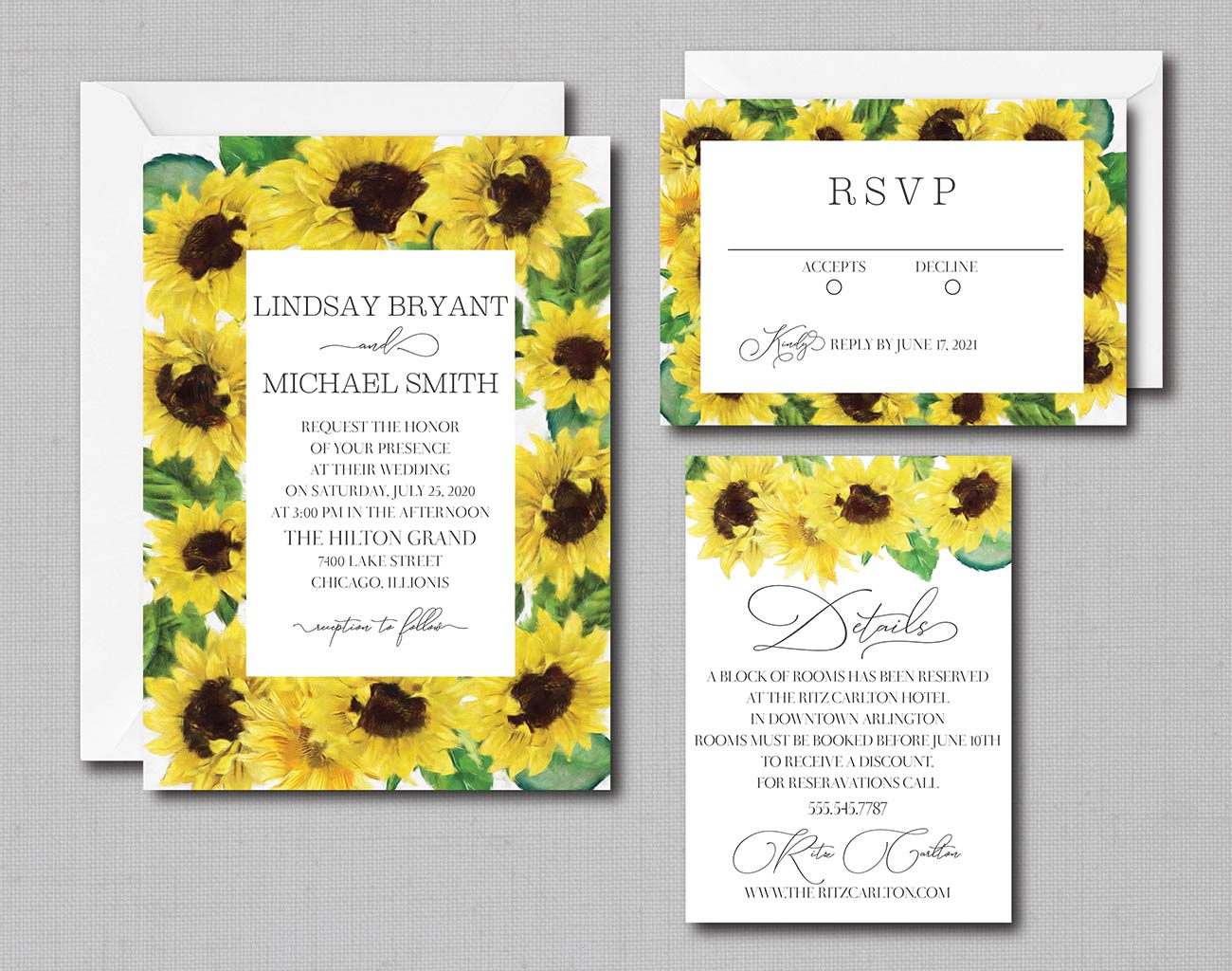 Watercolor Sunflower Frame Wedding Invitation - Image 2