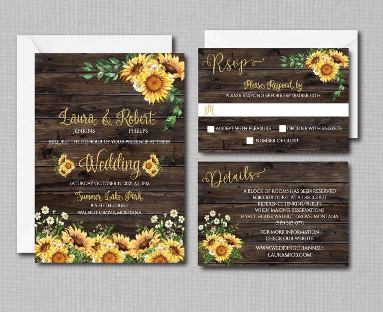 Rustic Wood Sunflower Wedding Invitation - Affordable Wedding ...