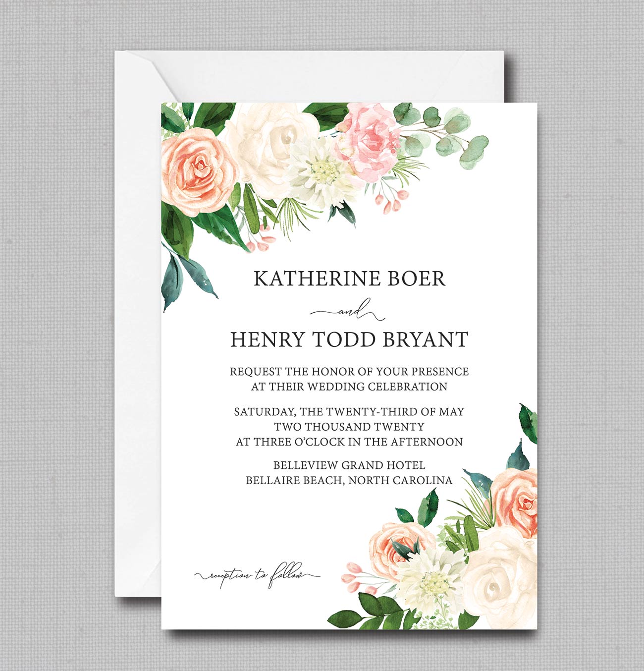 Blush White Floral Wedding Invitation - Affordable Wedding Invitations ...