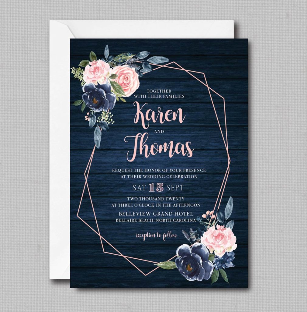 Navy Blue and Blush Watercolor Floral with Blush Geometric