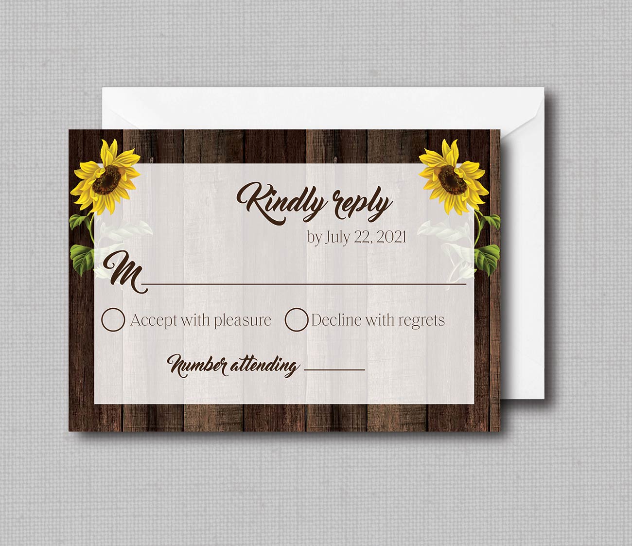 Rustic Watercolor Sunflower Theme Wedding Invitation - Image 4