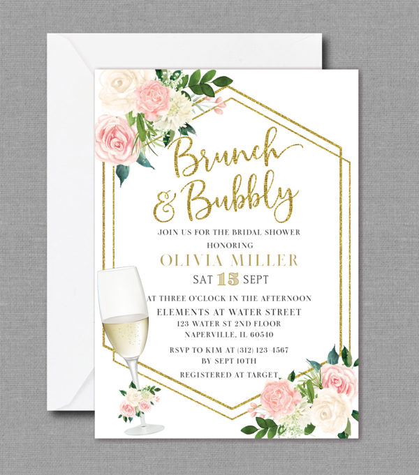 Pink & White Floral Geometric Bridal Shower Invitation