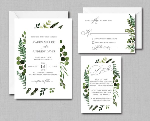 Eucalyptus Framed Greenery Wedding Invitation - Affordable Wedding ...