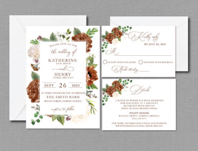 Boho Fall Wedding Invitation Suite with Envelopes