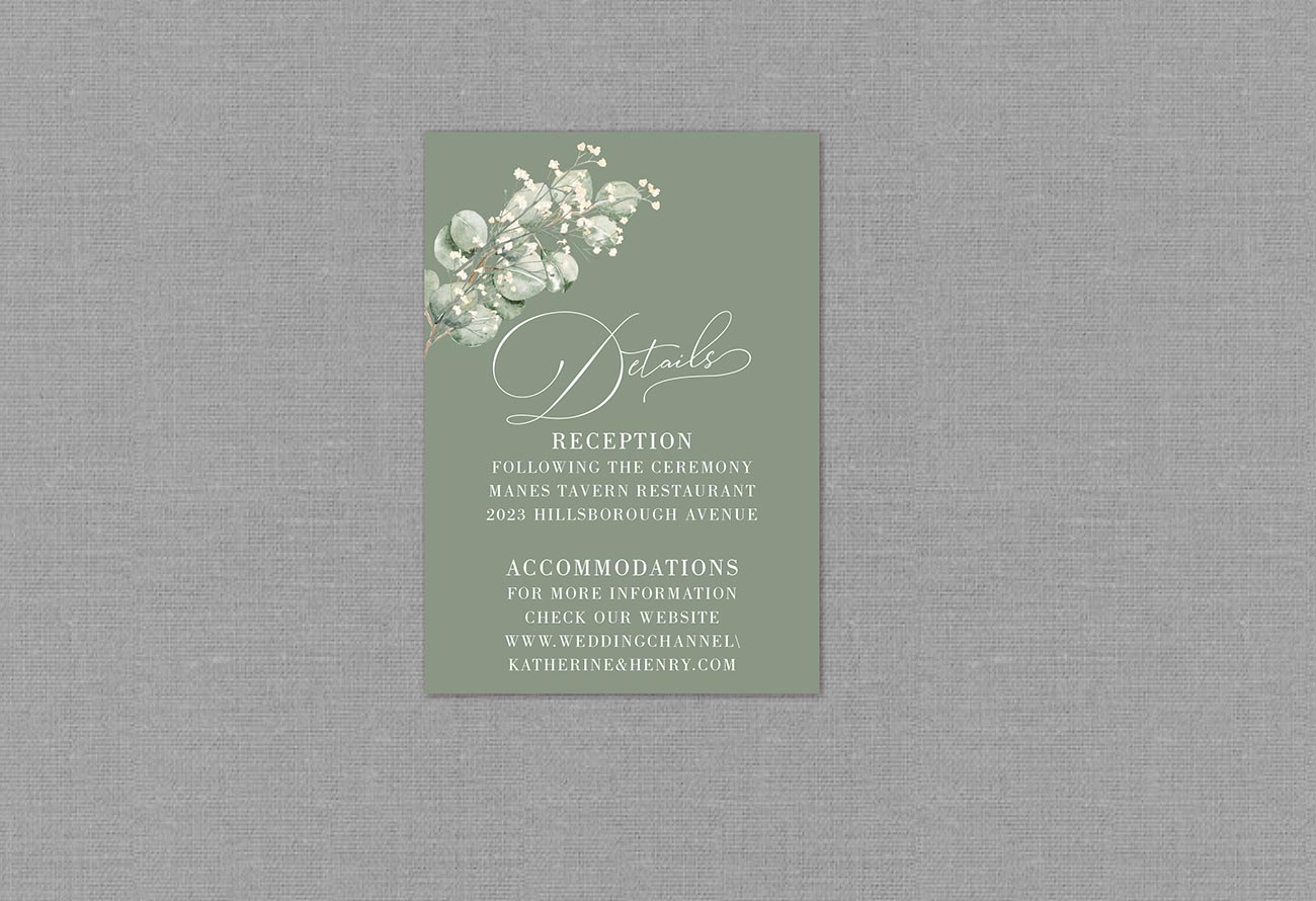 Botanical eucalyptus sage color Wedding Detail Card 22105