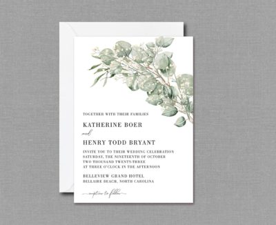 Botanical eucalyptus sage color Wedding Invitations 22105