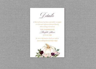 Fall Pumpkin Autumn Burgundy Wedding Detail Card