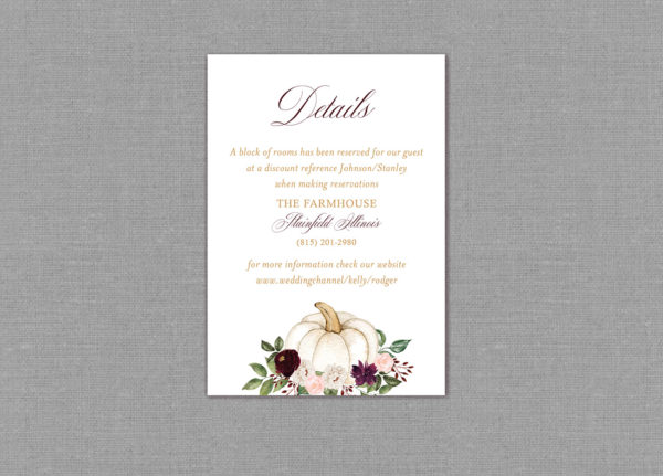 Fall Pumpkin Autumn Burgundy Wedding Detail Card