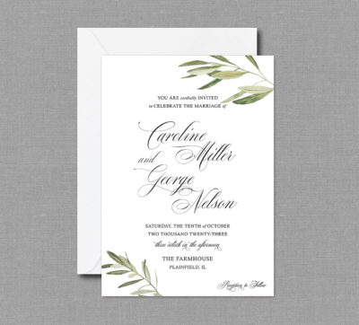 Sage Green Olive Branch Wedding Invitation 22111
