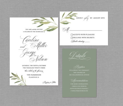 Sage Green Olive Branch Wedding Invitation Suite 22111