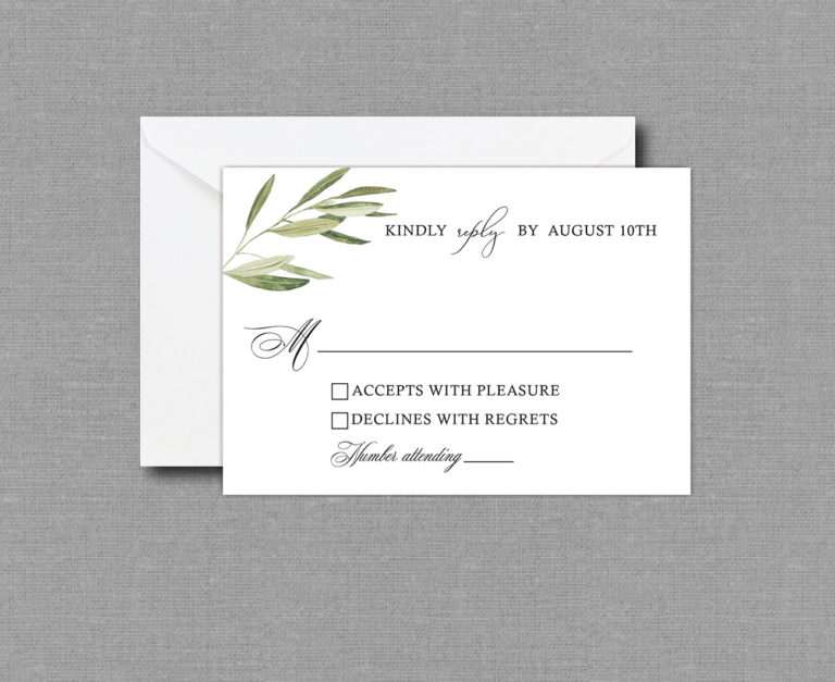 Sage Green Olive Branch Wedding Invitation Suite.