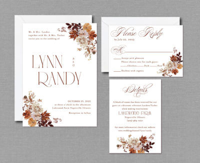 Fall Floral Wedding Invitation Suite with envelopes