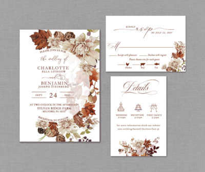 Boho Autumn Fall Wedding Invitation Suite