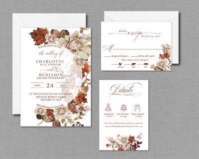 Boho Autumn Fall Wedding Invitation Suite With Envelopes