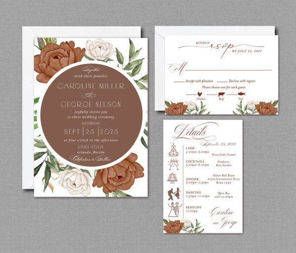 Terracotta Boho Wedding Invitation Suite With Envelopes