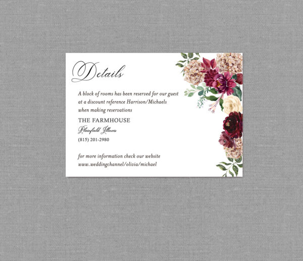 Autumn Floral Burgundy Wedding Detail Card