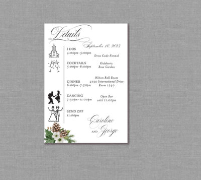 Winter Rustic Wedding Detail Card