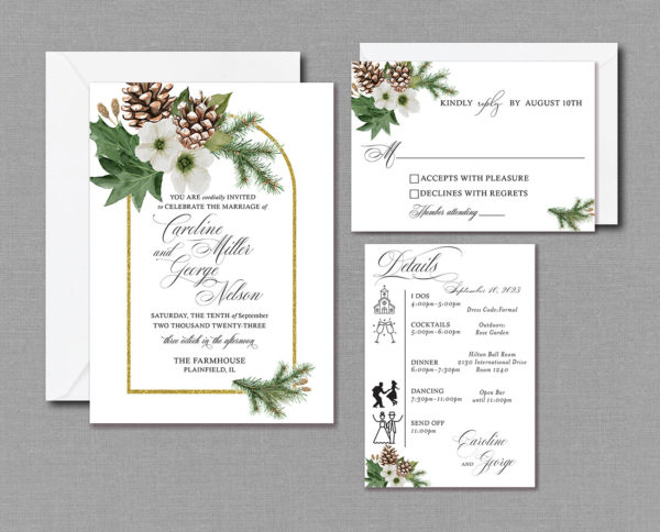 Winter Rustic Wedding Invitation Suite With Envelopes