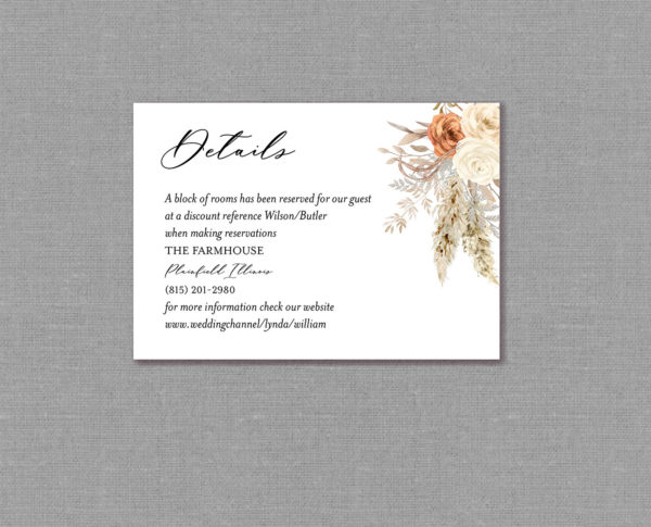 Boho Pampas Grass Wedding Detail Card