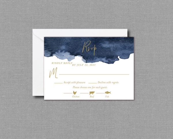 Navy Blue Watercolor Wedding RSVP Cards