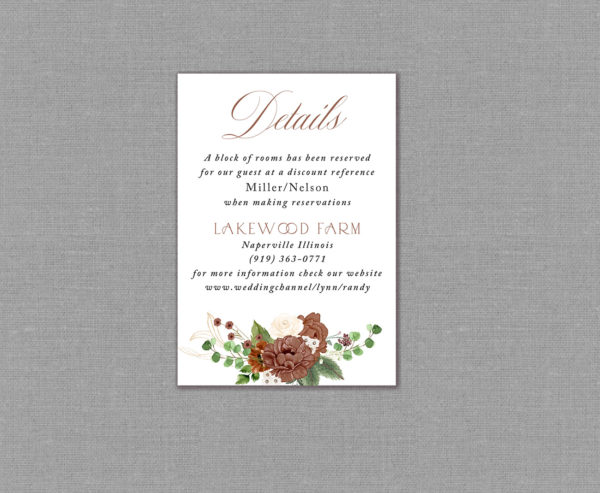 Floral Autumn Terracotta Wedding Detail Card