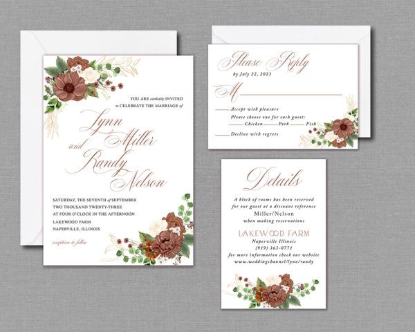 Floral Autumn Terracotta Wedding Invitation Suite With Envelopes