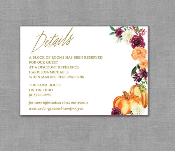 Fall Pumpkin Wedding Detail Card