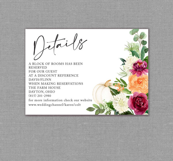 Fall in Love Floral Wedding Detail Card