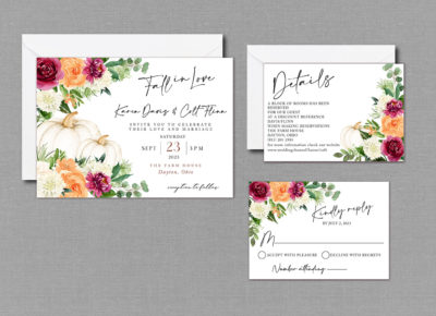 Fall in Love Floral Wedding Invitation Suite with Envelopes