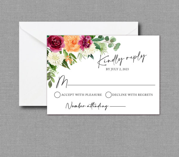 Fall in Love Floral Wedding RSVP Card
