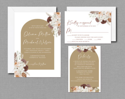 Fall Boho Wedding Invitation Suite with Envelopes