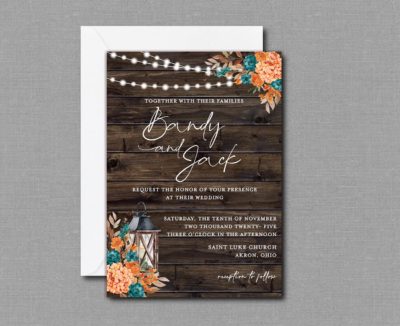 Burnt Orange and Dark Teal Fall Wedding Invitation