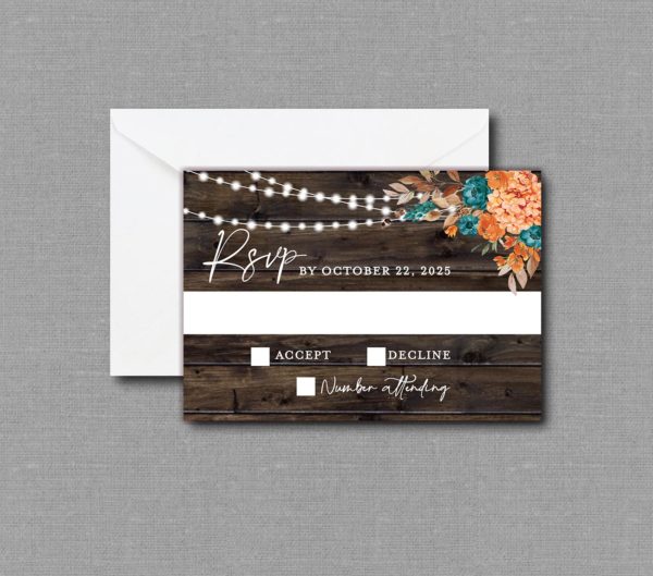 Burnt Orange and Dark Teal Fall Wedding Invitation RSVP Card