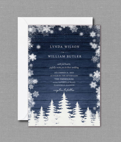 Snowflake Pine Tree Winter Wedding Invitation 22136