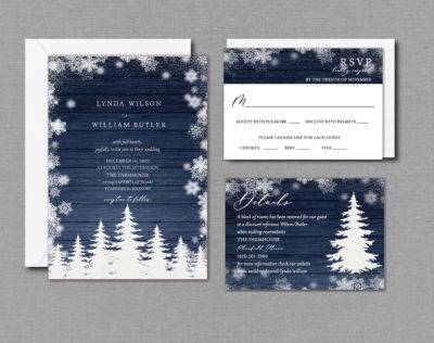Snowflake Pine Tree Winter Wedding Invitation Suite with Envelopes 22136